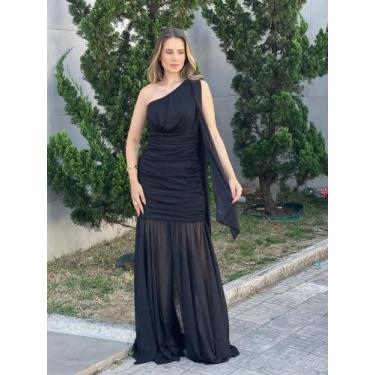 Imagem de Vestido feminino adulto preto longo micro tule - Sandra, m