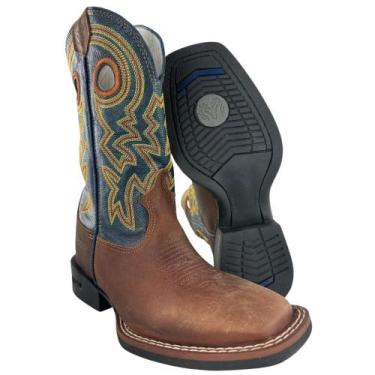 Imagem de Bota Texana Masculina Durango Marrom Cano Azul Bordado Solado Flex Bic