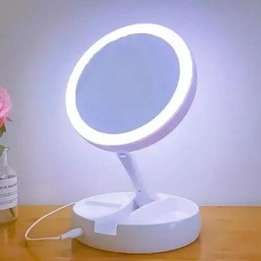 Imagem de Espelho Dobrável Maquiagem Dupla Face Aumento 10x Led E Organizador Li