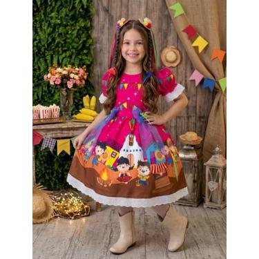 Imagem de Vestido Infantil Pink Festa Junina Arraiá São João Caipira Luxo - mari