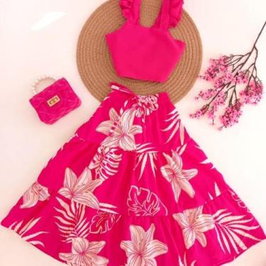 Imagem de Conjunto Infantil Blogueirinha Saia média longa E Cropped - Cheios de 