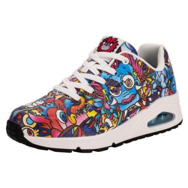 Imagem de Tênis feminino uno color doodle skechers 177973, Branco, Rosa, 37