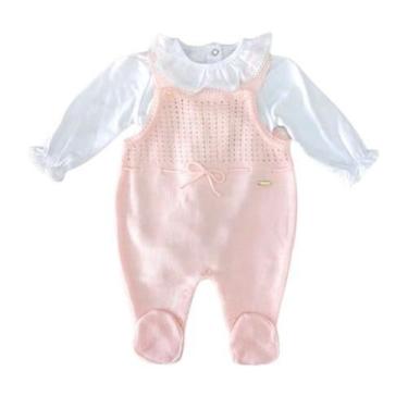 Imagem de Macacão Jardineira Tricô + Body Bebê Menina Paraiso Rf 14546, Rosa pas