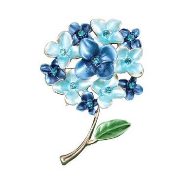 Imagem de Broches De Hortênsia Esmaltados Unissex Femininos Com Strass, Alfinete
