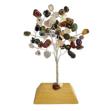 Imagem de Arvore De Pedra Misto Suporte de Madeira Pedra Natural 17cm Decoração 
