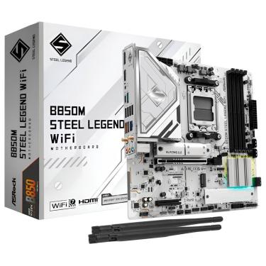 Imagem de Placa Mãe Asrock B850M Steel Legend Wi-Fi Socket AM5 DDR5 Micro ATX Bluetooth 5.2 RGB 4x DIMM Slots Preto