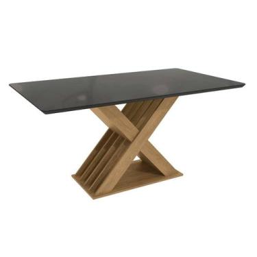 Imagem de Mesa p/ Cozinha Graviola c/ Tampo Madeirado c/ Vidro 160x90cm Freijo/P