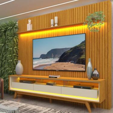 Imagem de Rack com Painel Ripado para TV até 90 Polegadas 100% MDF com LED 229CM