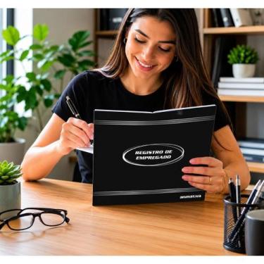 Imagem de Livro Registro Funcionários 100 Folhas Capa Preta Empregados Controle 