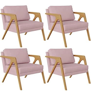 Imagem de Kit 04 Poltronas Decorativas Para Sala Estar Pietra Estrutura De Madeira L02 Suede Rosê - Lyam Decor