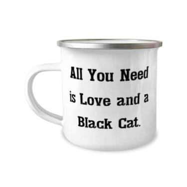 Imagem de Caneca para acampamento de gato preto 355 ml, All You Need is Love and a Black Gat, presentes para amigos, presente de amigos, para gato preto
