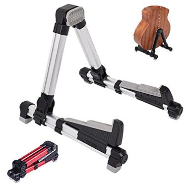 Imagem de Yajun Suporte de guitarra dobrável ajustável de alumínio universal para violão, violino, ukulele, violino, suporte de rack, prata