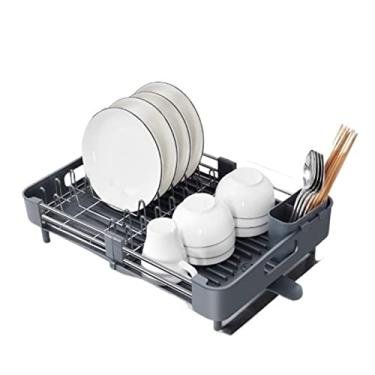 Imagem de Carrinho de cozinha, escorredor de louça, organizador de pratos ajustável de cozinha com painel de drenagem sobre a pia, suporte de talheres para cozinha, suporte de armazenamento de talheres