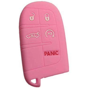 Imagem de Capa RUNZUIE de silicone sem chave para chave com controle remoto para Jeep Grand Cherokee Dodge Challenger Dart Durango Journey Chrysler rosa 5 botões