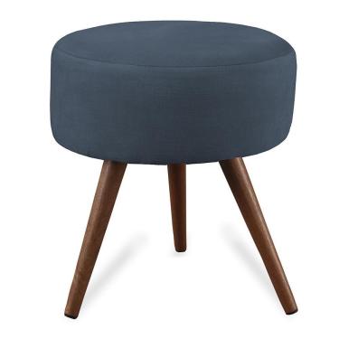 Imagem de Puff Cama Inbox Hilda Redondo com Pés em Madeira Maciça Tecido Suede Azul