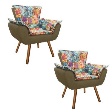 Imagem de Kit 02 Poltronas Opala Street e Suede Marrom Rato Pés Palito