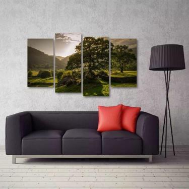 Imagem de Quadro Paisagem Árvores Escritório Mosaico Em Tecido 4 Peças