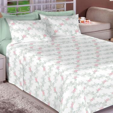 Imagem de Jogo De Cama 4 Peças Casal Percal 200 Fios 100% Algodão Verde - Estamparia 