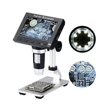 Imagem de ZTBH Kit de acessórios para microscópio LED iluminado 1000X USB microscópio industrial, 720P tela de 4,3 polegadas 5MP lupa digital com suporte de microscópio Slides