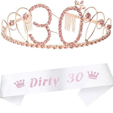 Imagem de MEANT2TOBE 30th Birthday Sash and Tiara for Women - Fabulous Glitter Sash + Basic Rhinestone Rose Gold Premium Metal Tiara for Her, 30th Birthday Gifts for 30 Party