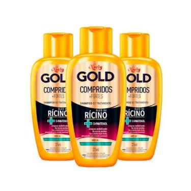 Imagem de Kit 3 Und Shampoo Niely Gold Compridos + Fortes Oléo De Rícino 275ml