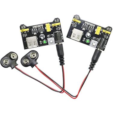 Imagem de SQXBK Pacote com 1 módulo de fonte de alimentação MB102 e clipe de bateria de 9 V com plugue DC macho de 2,1 mm x 5,5 mm kit sortido para Arduino
