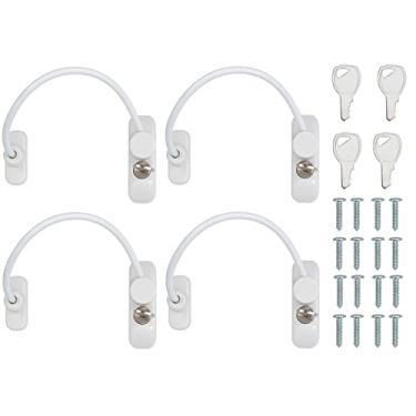 Imagem de Trava de Restrição de Janela Kamtop, Pacote com 4 Cabos de Segurança para Bebês Crianças, Trava de Janela com Chaves de Parafusos, White
