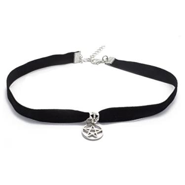 Imagem de QBCL Gargantilha de pentagrama, gargantilhas de aço inoxidável, gargantilhas de veludo preto, vestido de festa, joia de Halloween para mulheres e meninas, Aço inoxidável, Sem pedra preciosa