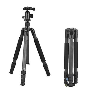 Imagem de GOWE Tripé profissional de fibra de carbono para viagem fotográfica portátil tripé / suporte de câmera + cabeça esférica profissional para DV DSLR