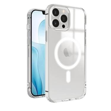 Imagem de Capa magnética transparente, MAKASI compatível com MagSafe, PC rígido ultra fino com capa protetora de bordas de TPU macio, para iPhone 14 Max, capa de 6,7 polegadas (transparente)