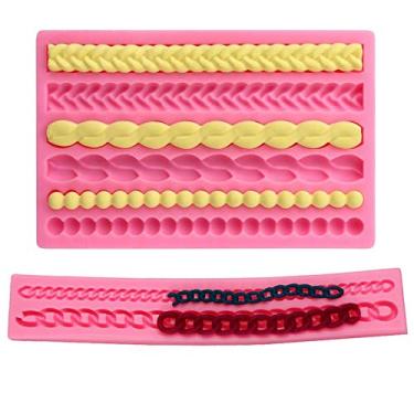 Imagem de DD-life Pacote com 2 moldes de silicone de crosta de torta, molde de fondant de renda de pérola de corda, molde de fondant de silicone em forma de corrente para decoração de bolos