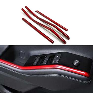 Imagem de Xodouhi Para Toyota Highlander 2020 2021 2022 Painel de vidro da janela da porta Guarnição do botão do interruptor do apoio de braço - Estilo vermelho