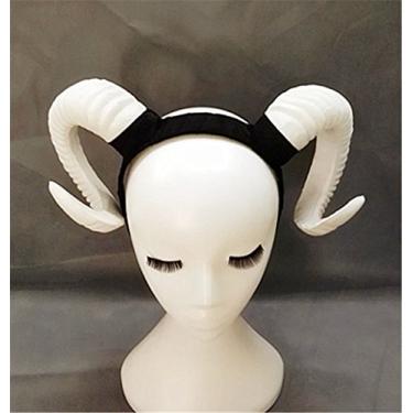 Imagem de Tiara de cabelo de orelha de chifre de ovelha, arco de cabelo, fotografia de animais da floresta, manual original, exposição de áries, adereços para fotos de cosplay (branco)