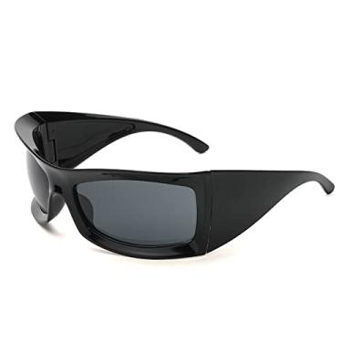 Imagem de Óculos de sol Cat Eye para mulheres Óculos de sol para homens Vintage Wrap Around Punk Eyewear, C1 preto brilhante, tamanho único