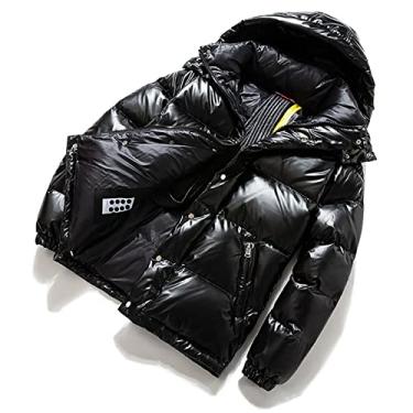 Imagem de Casaco masculino brilhante espesso de inverno jaquetas parka curtas bufantes casaco casual acolchoado jaquetas com capuz, preto, XGG