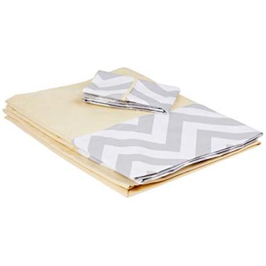 Imagem de Biramar Baby Lencol Berco 3 Pcs Percal 180 Fios Estampado Brooklyn Chevron Cinza/Amarelo Amarelo