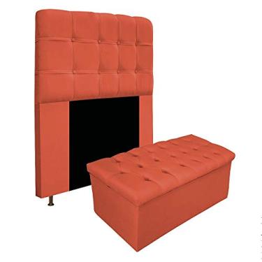 Imagem de Kit Cabeceira e Calçadeira Baú Estofada Mel 100 cm Solteiro Com Botonê Suede Terracota - Doce Sonho Móveis