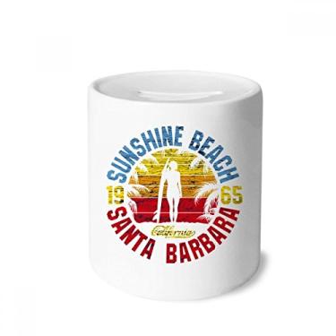 Imagem de DIYthinker Caixa para dinheiro com estampa de ilustração de praia de coqueiro, porta-moedas de cerâmica, presente de cofrinho