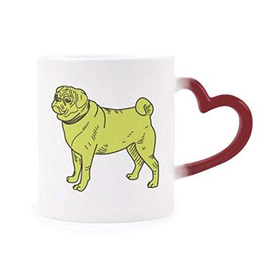 Imagem de Caneca amarela com estampa de ilustração de cachorro sensível ao calor Caneca vermelha que muda de cor