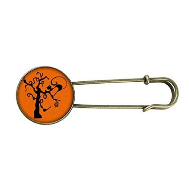 Imagem de Árvore de gato Halloween Hallowmas laranja retrô broche de metal broche joia