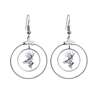 Imagem de Sketch Deer Brincos de argola para presente, preto, branco, Art Deco, joia