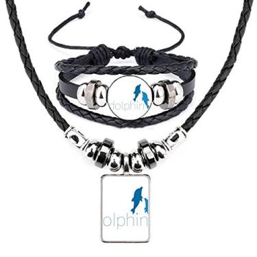 Imagem de Blue Ocean Docile Conjunto de joias de couro com dois golfinhos