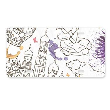Imagem de DIYthinker Placa de licença com ilustração de símbolo nacional da cidade da Rússia em aço inoxidável para decoração de carro