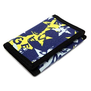 Imagem de Carteira infantil de lona com três dobras RFID para esportes ao ar livre - carteira com bolso frontal com adesivo mágico (pentágono azul), Pentágono azul, Small, carteira RFID