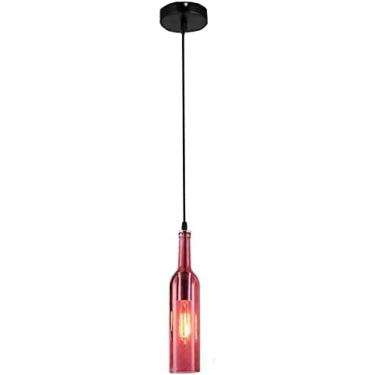 Imagem de Lâmpada Pingente De Garrafa De Vidro LED, Luminária Suspensa De Vento Industrial Vintage Luminária Pendente Com Abajur De Garrafa De Vinho De Vidro Colorido Retrô Luz De Jantar Lustre Ajustável Em