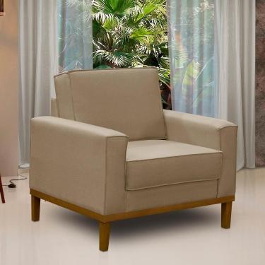 Imagem de Poltrona Decorativa Living com Base Lavinia Linho Bege Adonai Estofados
