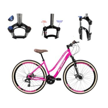 Imagem de Bicicleta Feminina 29 KSW Retro 27V Freio Hidráulico e Trava,17,Rosa Prata