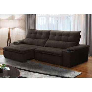 Imagem de Sofá Retrátil e Reclinável 4 Lugares 250cm com Porta Copos e Objetos Bulgária Marrom