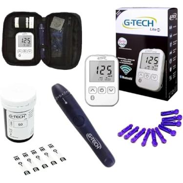 Imagem de Kit Medidor de Glicose G-Tech Lite Smart Bluetooth 60 Tiras 10 Lancetas + Caneta e Estojo