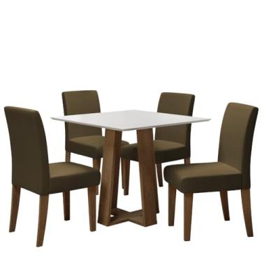 Imagem de Conjunto de Mesa Sala de Jantar Athenas 0,90m 4 Cadeiras Trieste Cedro/Off White/Marrom Dobuê